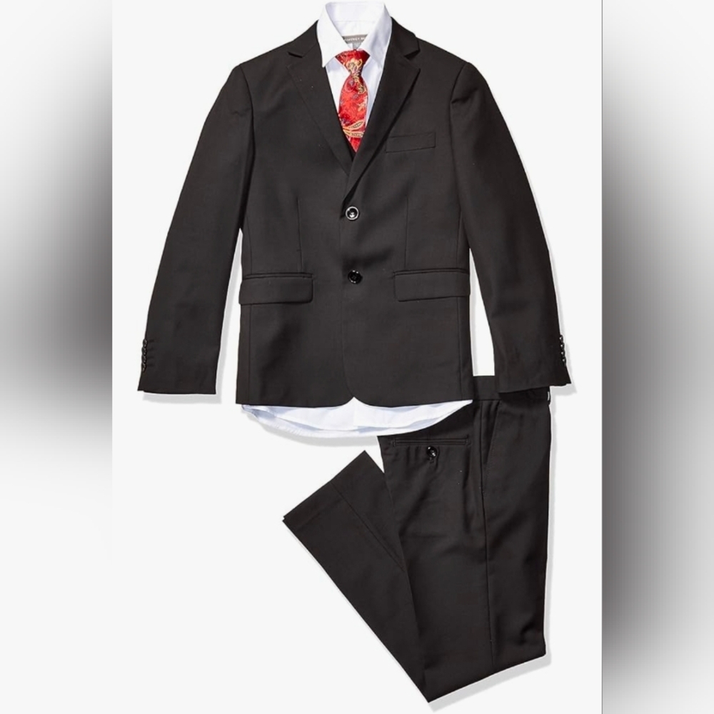 Geoffrey Beene Boy's Modern Fit 5-Piece (Jacket Vest Trousers Black Suits Set)